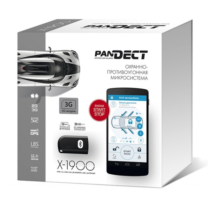 Автосигнализация PANDECT  X - 1900 3G - Охранно-противоугонная микросистема с бесключевым автозапуском, 2xCAN-интерфейсом, GPRS, 3G GSM-модем
