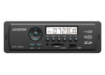 Автомагнитола Digma DCR-100b24, 1DIN, 4X45Вт, USB/SD, AUX-вход, 24 вольта