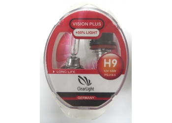 Галогеновая лампа ClearLight H9 12V-65W Vision Plus+50% Light 2шт